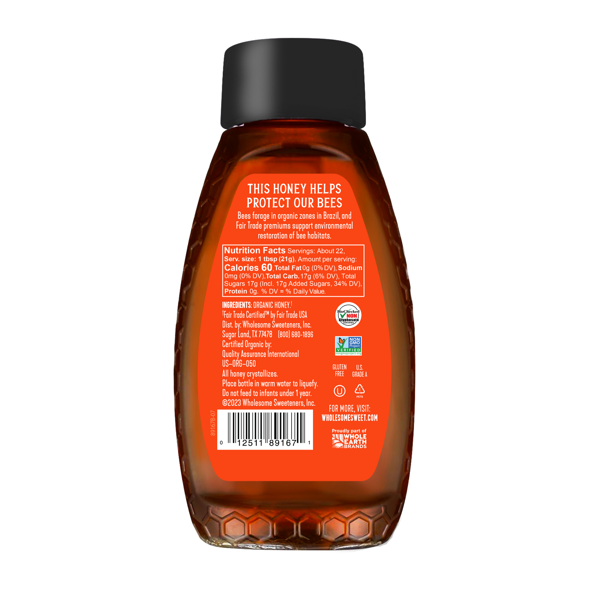 Wholesome Organic Honey 1 Pack back view