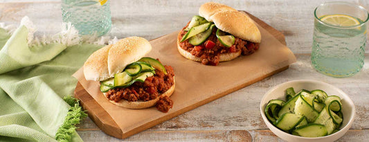 LOW CARB SLOPPY JOES WITH QUICK PICKLED CUCUMBERS