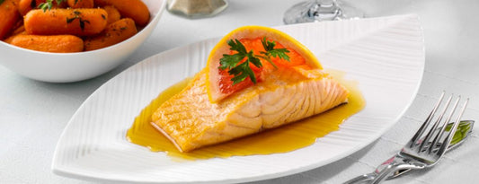 PAN SEARED SALMON WITH FRESH GRAPEFRUIT GASTRIQUE