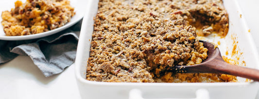 SWEET POTATO CASSEROLE WITH BROWN SUGAR TOPPING