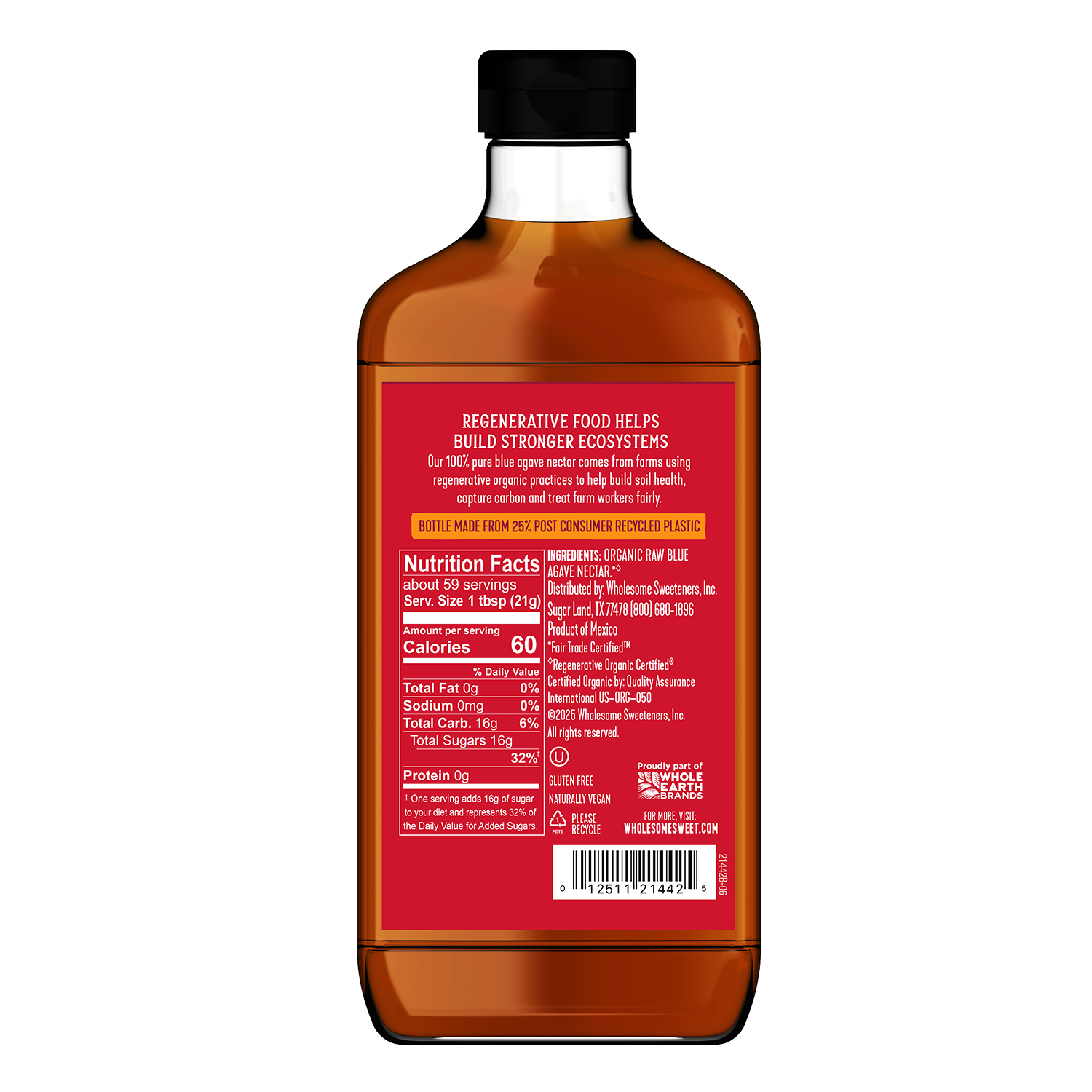 Wholesome Raw Blue Agave 6 Pack back view;Size_44oz - 6 Pack