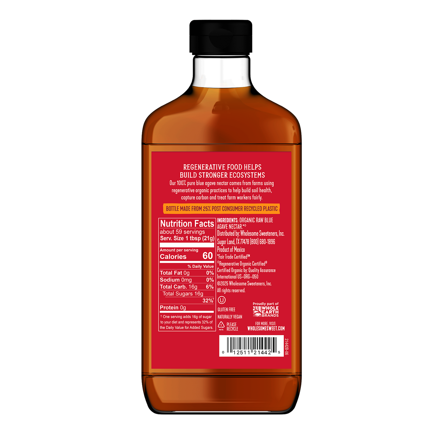 Wholesome Raw Blue Agave 1 Pack back view;Size_44oz - 1 Pack